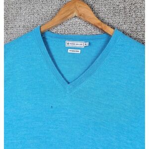 Peter Millar XL Mens Merino Wool V Neck‎ Sweater Pullover Turquoise Blue Golf